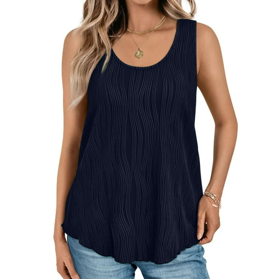 lmcalzta Tank Tops for Women Summer Sleeveless Loose Fitting Crew Neck Shirts Trendy Wavr Stripped Flowy Tank Tops