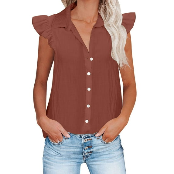 lmcalzta Tees T Shirt for Women Ruffle Short Sleeve Button down Shirts Summer Tops Dressy Casual Business Work Tees