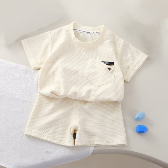 lmcalzta Toddler Kids Girls Boys Clothes 2-10 Years Athletic Sets Short Sleeve T-Shirt and Shorts