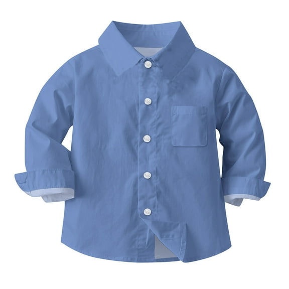 lmcalzta Toddler and Kids Long Sleeve Shirts for Boys Girls Button down Lapel Collar T Shirts Tops Fall Winter Casual Tee Tops Solid Color