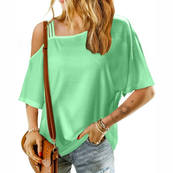 lmcalzta Tops for Women Trendy off Shoulder Short Sleeve Shirts Going out Casual Blouses Slim Fitted Summer 2024 Tee