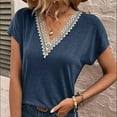 thumbnail image 1 of lmcalzta V Neck T Shirts for Women Summer Tops Stretch Comfy Basic Tees Solid Color S-3xl, 1 of 9