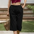 thumbnail image 1 of lmcalzta Wide Leg Capri Pants Women Drawstring Elastic High Waisted Casual 3/4 Length Pants with Pockets, 1 of 8