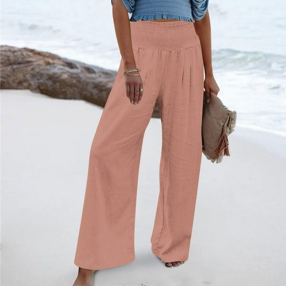lmcalzta Wide Leg Pants for Women Elastic High Waist Loose Comfy Soft Pants Trendy 2025 Summer Beach Trousers