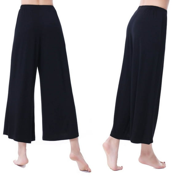 lmcalzta Wide Leg Pants for Women Elastic Waisted Comfy Loose Yoga Pants Solid Color Dance Workout Trousers