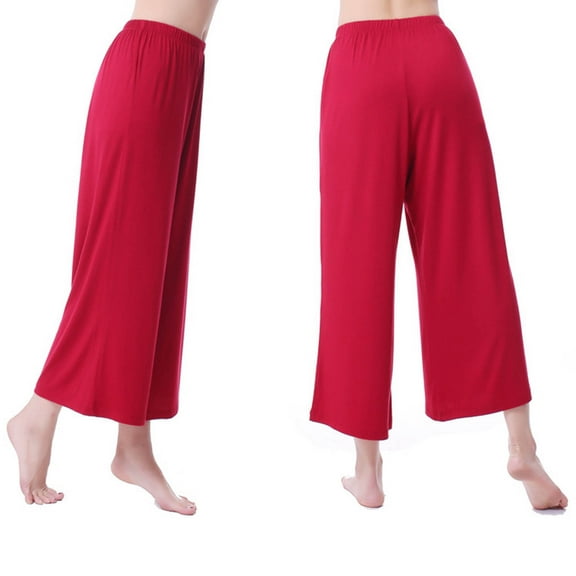 lmcalzta Wide Leg Pants for Women Elastic Waisted Comfy Loose Yoga Pants Solid Color Dance Workout Trousers