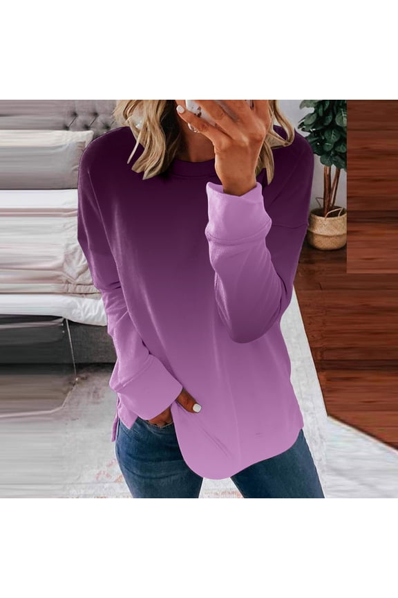 Women Sweatshirts Crewneck Long Sleeve Loose Lightweight Casual Fall Winter Fashion Gradient Sweatshirt Pullover