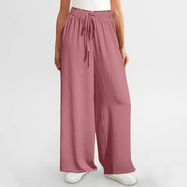 lmcalzta Women's Pants Wide Leg High Waisted Drawstring Lightweight Loose Fitted Pants Fall Ice Silk Casual Breathable Trendy Trousers