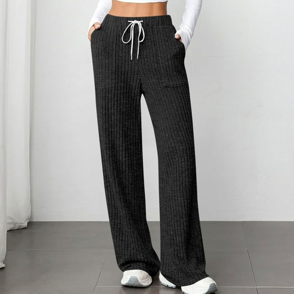 lmcalzta Womens Athletic Pants Ribbed Knit Stretch Breathable Comfy Pajama Lounge Pants with Pockets