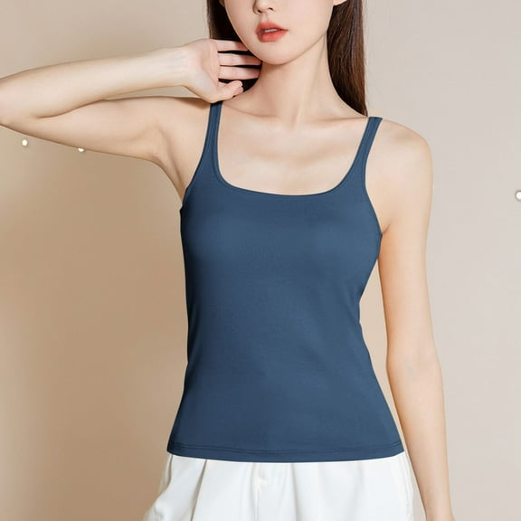 lmcalzta Womens Camisole Tops Built in Bra Spaghetti Strap Cami Tank Homewear Pajama Tshirt Undershirts