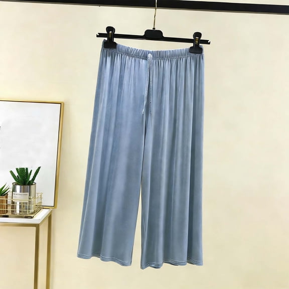 lmcalzta Womens Capri Pajama Pants Wide Leg Comfy Stretch Soft Lounge Pants Loose Fitted Sleepwear Pj Pants