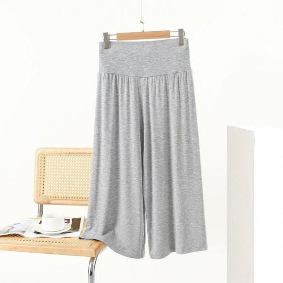 lmcalzta Womens Capri Pants Wide Leg Loose Fitting Elastic Waist Lightweight Stretchy Soft Lounge Pants