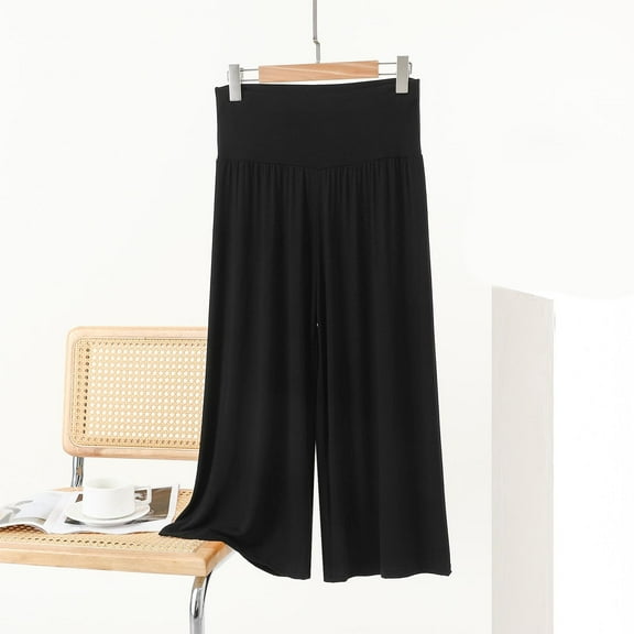lmcalzta Womens Capri Pants Wide Leg Loose Fitting Elastic Waist Lightweight Stretchy Soft Lounge Pants