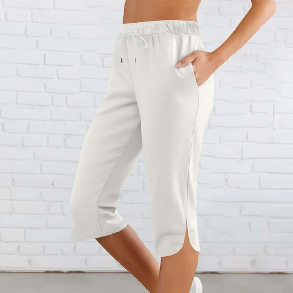lmcalzta Womens Capris Yoga Pants Loose Workout Joggers Drawstring Sweatpants Lounge Pajama Capris Pants with Pockets