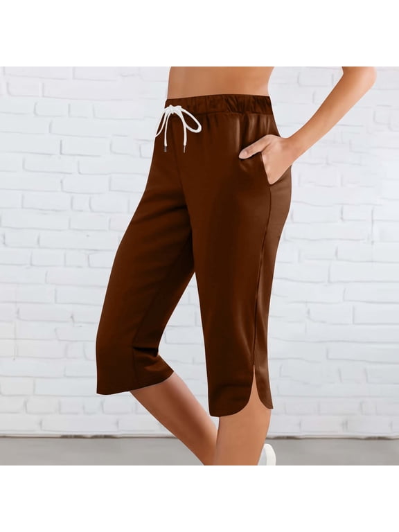 Womens Capris Yoga Pants Loose Workout Joggers Drawstring Sweatpants Lounge Pajama Capris Pants with Pockets