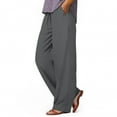 thumbnail image 1 of lmcalzta Womens Cotton Linen Pants Wide Leg Loose Drawstring Elastic Waist Casual Trousers with Pockets, 1 of 7