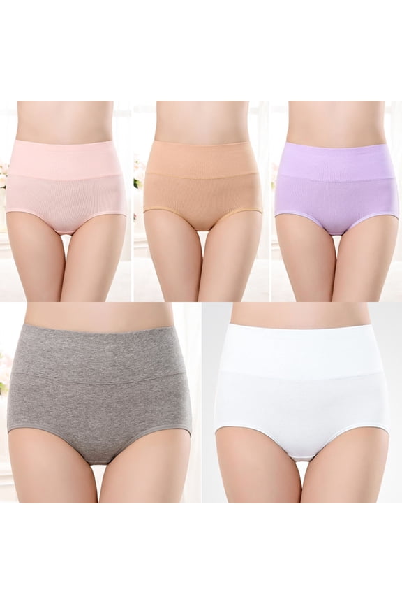 Womens Cotton Underwear High Waisted Seamless Soft Stretch Breathable Ladies Panties(5 Pack and Plus Size)(M-4XL)