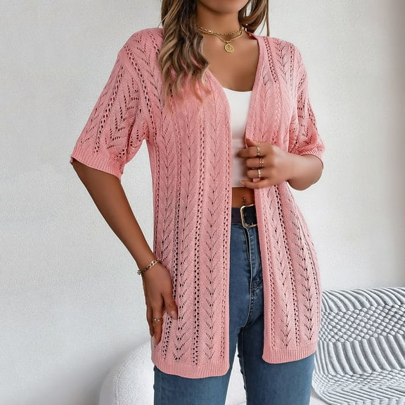 lmcalzta Womens Crochet Cardigan Sweater Short Sleeve Lightweight Open Front Cover up Summer Beach Knit Cardigans
