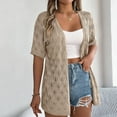 thumbnail image 1 of lmcalzta Womens Crochet Cardigan Sweater Short Sleeve Lightweight Open Front Cover up Summer Beach Knit Cardigans, 1 of 7