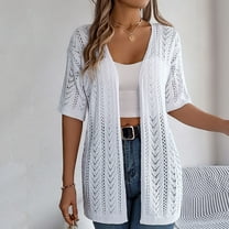 lmcalzta Womens Crochet Cardigan Sweater Short Sleeve Lightweight Open Front Cover up Summer Beach Knit Cardigans