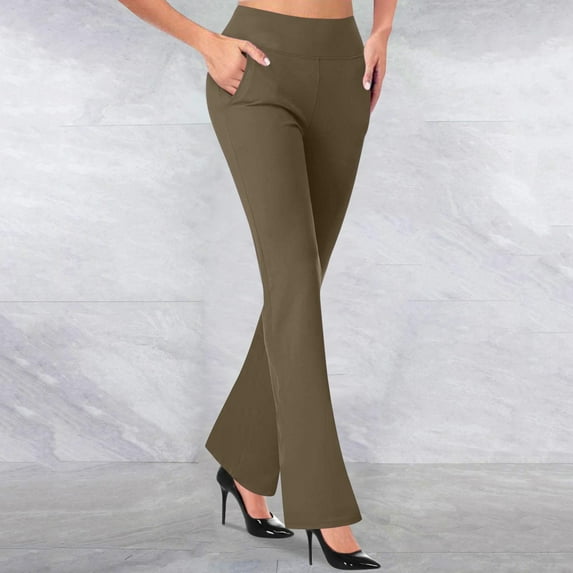 lmcalzta Womens Dress Pants High Waist Stright Leg Pants Summer Lightweight Work Business Trousers