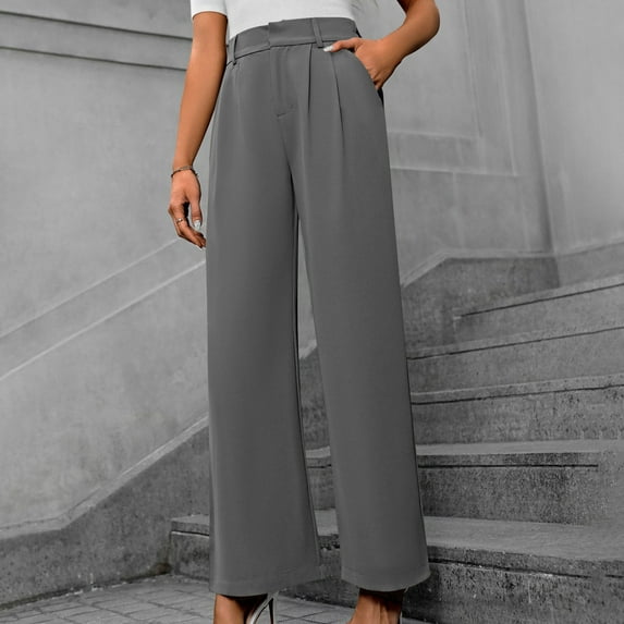 lmcalzta Womens Dress Pants High Waisted Wide Leg Regular Fitted Stretch Comfy Trousers with Pockets Business Work Casual Dressy Pants