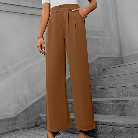 lmcalzta Womens Dress Pants High Waisted Wide Leg Regular Fitted Stretch Comfy Trousers with Pockets Business Work Casual Dressy Pants
