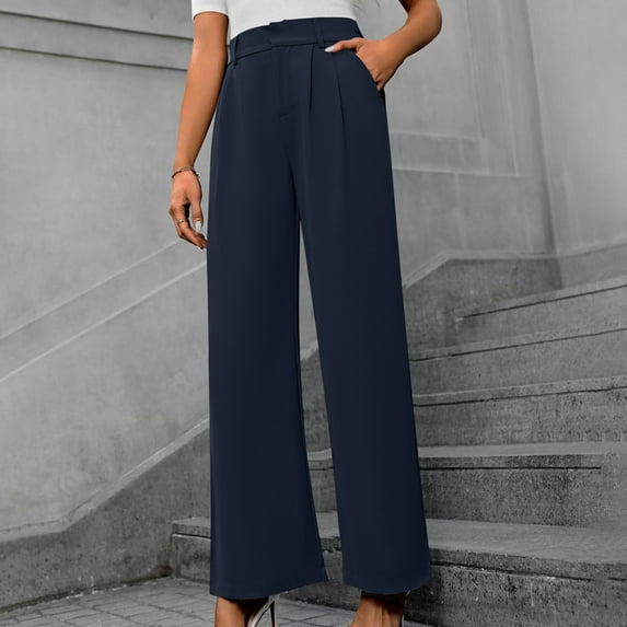 lmcalzta Womens Dress Pants High Waisted Wide Leg Regular Fitted Stretch Comfy Trousers with Pockets Business Work Casual Dressy Pants