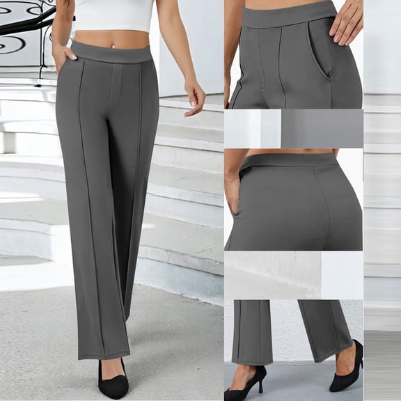 lmcalzta Womens Dress Pants High Waisted Wide Leg Work Business Office Casual Trousers with Pockets