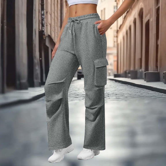 lmcalzta Womens Hiking Cargo Pants High Waisted Casual Pants with Multi Pockets Workout Sweatpants