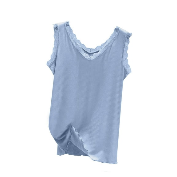 lmcalzta Womens Lace Pajama Tops Summer Tank Modal Sleeveless Soft Camisole Loungewear V Neck Blouses