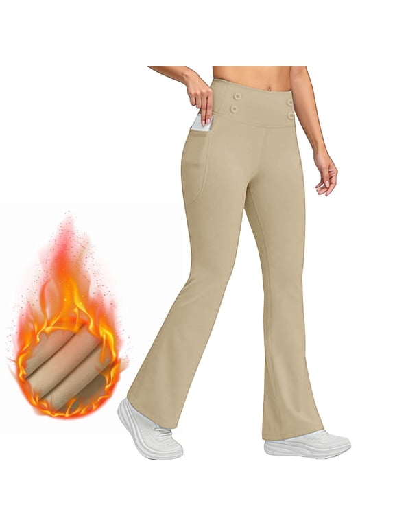 Womens Leggings Fleece Lined with Pockets Warm Winter Yoga Pants for Women Thermal Running Workout Legging