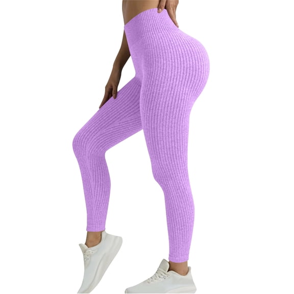 lmcalzta Womens Leggings Ribbed Knit Elastic Waist Stretch Casual Long Pants Yoga Workout Running Athletic Pants