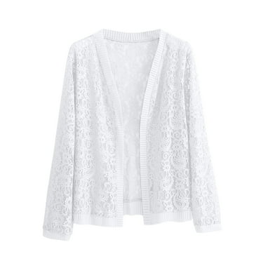 lmcalzta Womens Lightweight Lace Jackets Plus Size Long Sleeve Casual Sheer Cardigan Beach Cover up Blouse