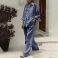 lmcalzta Womens Linen Pajamas Sets VNeck Long Sleeved Shirt Wide Leg