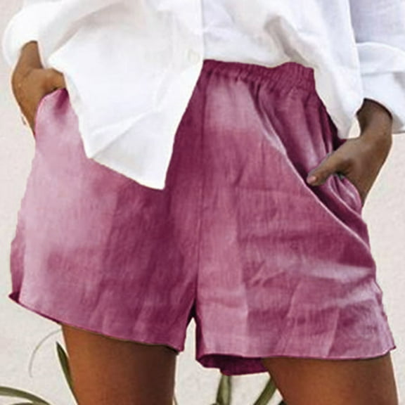 lmcalzta Womens Linen Shorts Plus Size Elastic Waist Workout Summer Beach Pants Lightweight Soft Breathable Comfy Trousers