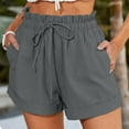 thumbnail image 1 of lmcalzta Womens Linen Shorts Smocked Elastic High Waist Drawstring Pants Fashion Summer Beach Trosuers with Pockets, 1 of 6