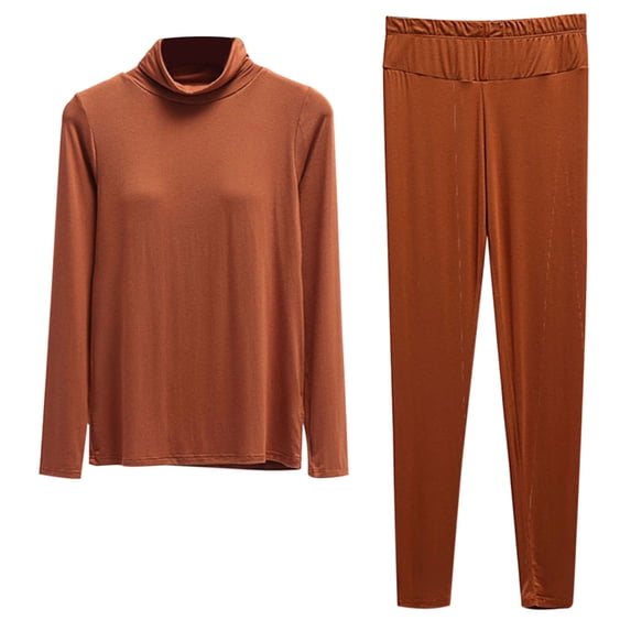 lmcalzta Womens Lounge Sets Two Piece Outfits Long Sleeve Turtleneck Tops and Pants Base Layer Pjs Sets