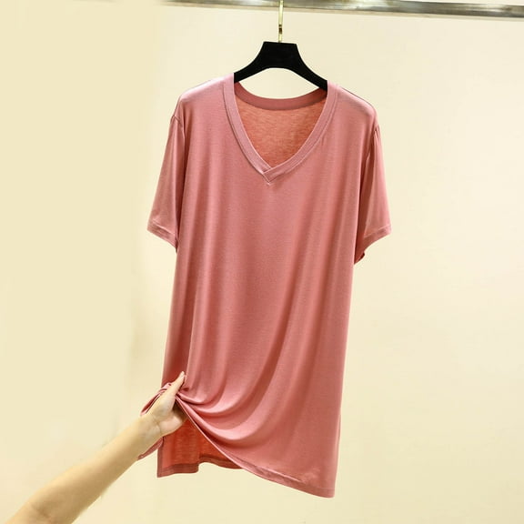 lmcalzta Womens Oversized T Shirts Summer Sleep Tops V Neck Loose Fitting Lightweight Soft Comfy Tees Pajama Modal Tshirts