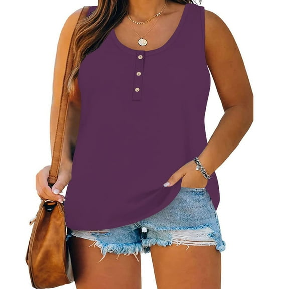 lmcalzta Womens Plus Size Tank Tops Summer Sleeveless T-Shirts Tops Button down Loose Fitting Stretchy Tank Tops