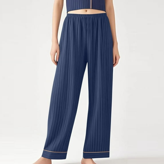 lmcalzta Womens Plus Size Wide Leg Pants Knit Cotton Summer Pajama Pants Elastic Waist Comfy Stretch Soft Trousers Loungewear