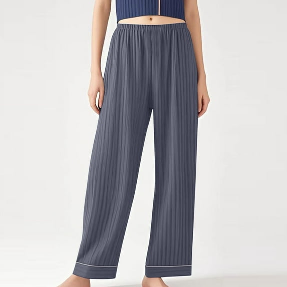 lmcalzta Womens Plus Size Wide Leg Pants Knit Cotton Summer Pajama Pants Elastic Waist Comfy Stretch Soft Trousers Loungewear