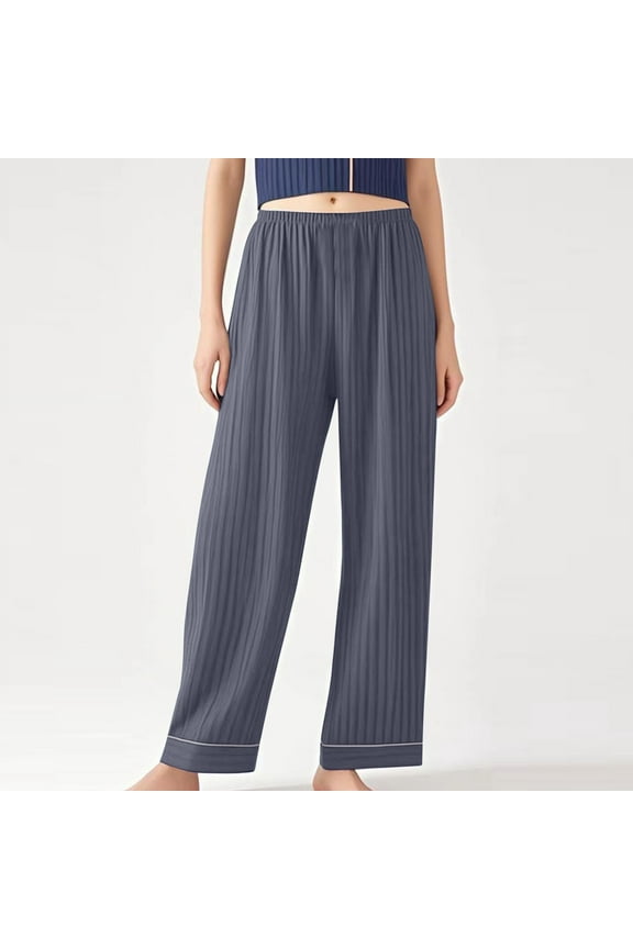 Womens Plus Size Wide Leg Pants Knit Cotton Summer Pajama Pants Elastic Waist Comfy Stretch Soft Trousers Loungewear