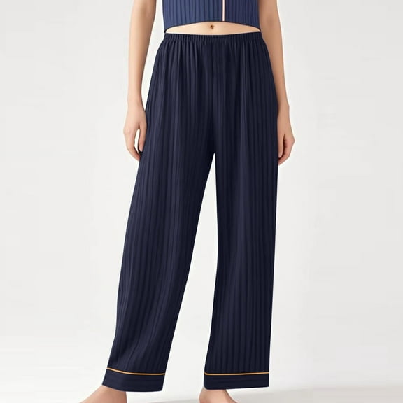 lmcalzta Womens Plus Size Wide Leg Pants Knit Cotton Summer Pajama Pants Elastic Waist Comfy Stretch Soft Trousers Loungewear