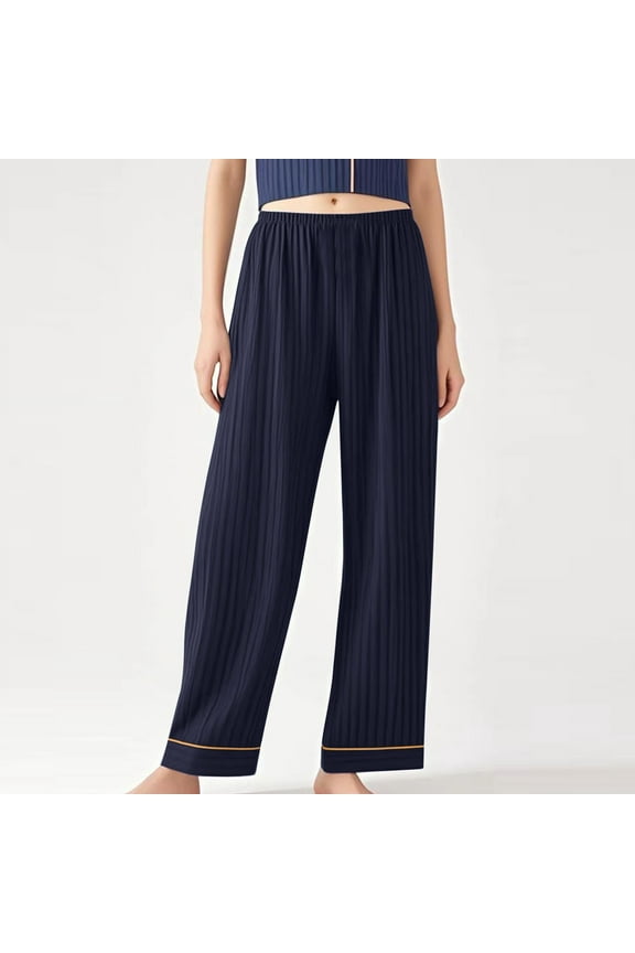 Womens Plus Size Wide Leg Pants Knit Cotton Summer Pajama Pants Elastic Waist Comfy Stretch Soft Trousers Loungewear