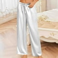 thumbnail image 1 of lmcalzta Womens Satin Silk Pants Drawstring Elastic Waist Wide Leg Pajama Pants Summer Homewear Trousers, 1 of 8