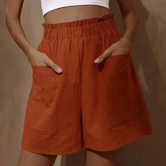 lmcalzta Womens Shorts Linen Cotton Loose Fitting Casual Shorts Summer Lightweight Elastic Waisted Shorts