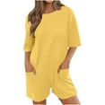 thumbnail image 1 of lmcalzta Womens Summer Jumpsuits Crew Neck 3/4 Sleeve Shoorts Rompers Casual Athletic Bodysuits, 1 of 8