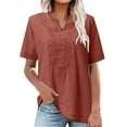 thumbnail image 1 of lmcalzta Womens Summer Linen Tops Short Sleeve V Neck T Shirts Loose Lightweight Vintage Tees Solid Color, 1 of 6
