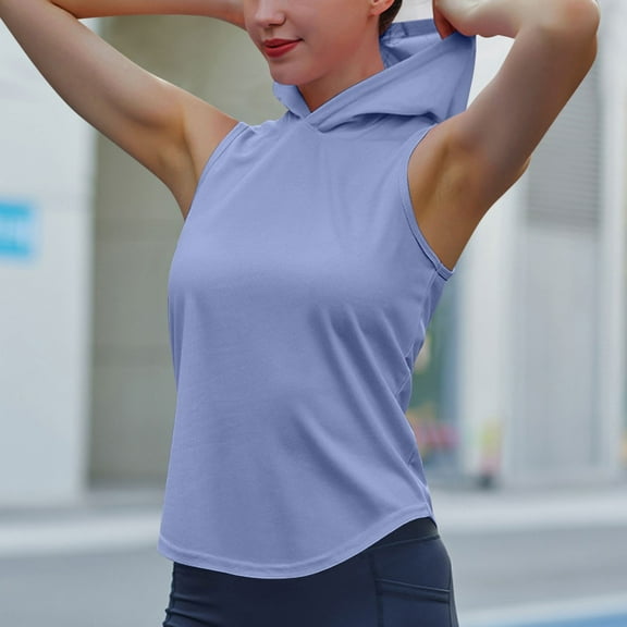 lmcalzta Womens Summer Sleeveless Hooded Tank Tops T Shirts for Athletic Exercise Relaxed Breathable